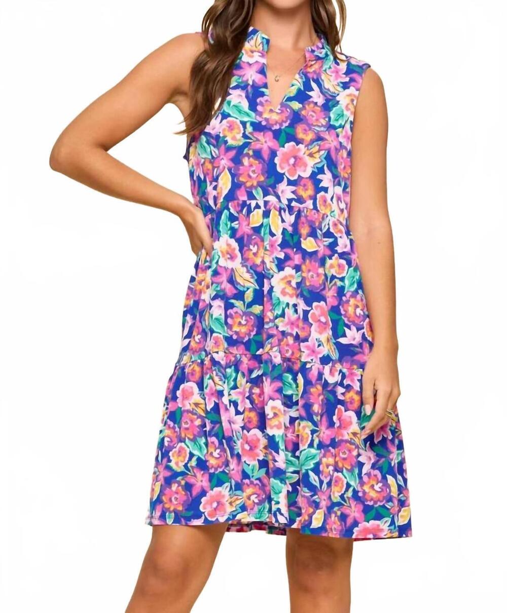 NEW DEAR SCARLETT lizzy tiered mini dress in royal blue
